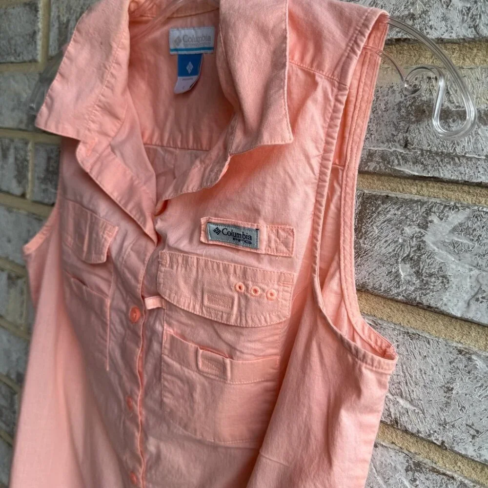 Columbia Sleeveless Button Front Collared Cotton Blend Shirt Women's Size S